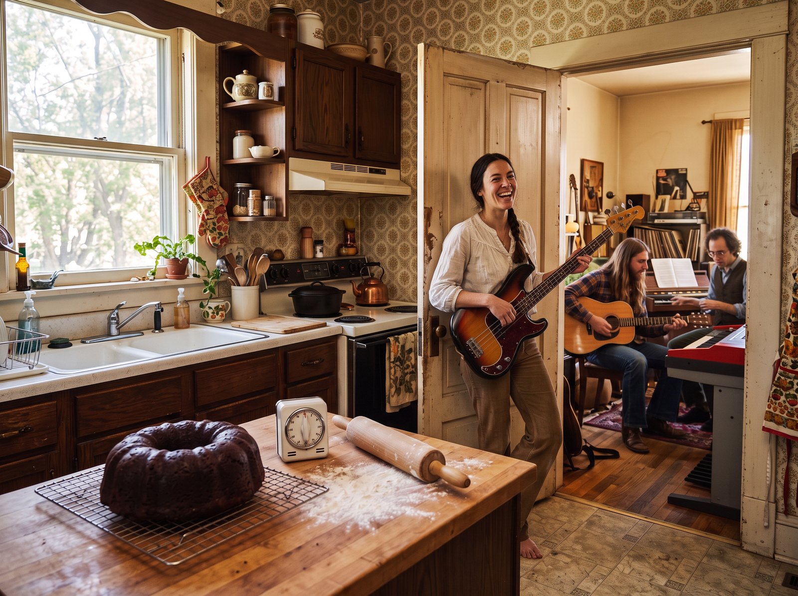 The kitchen on Mapleton Avenue during a jam